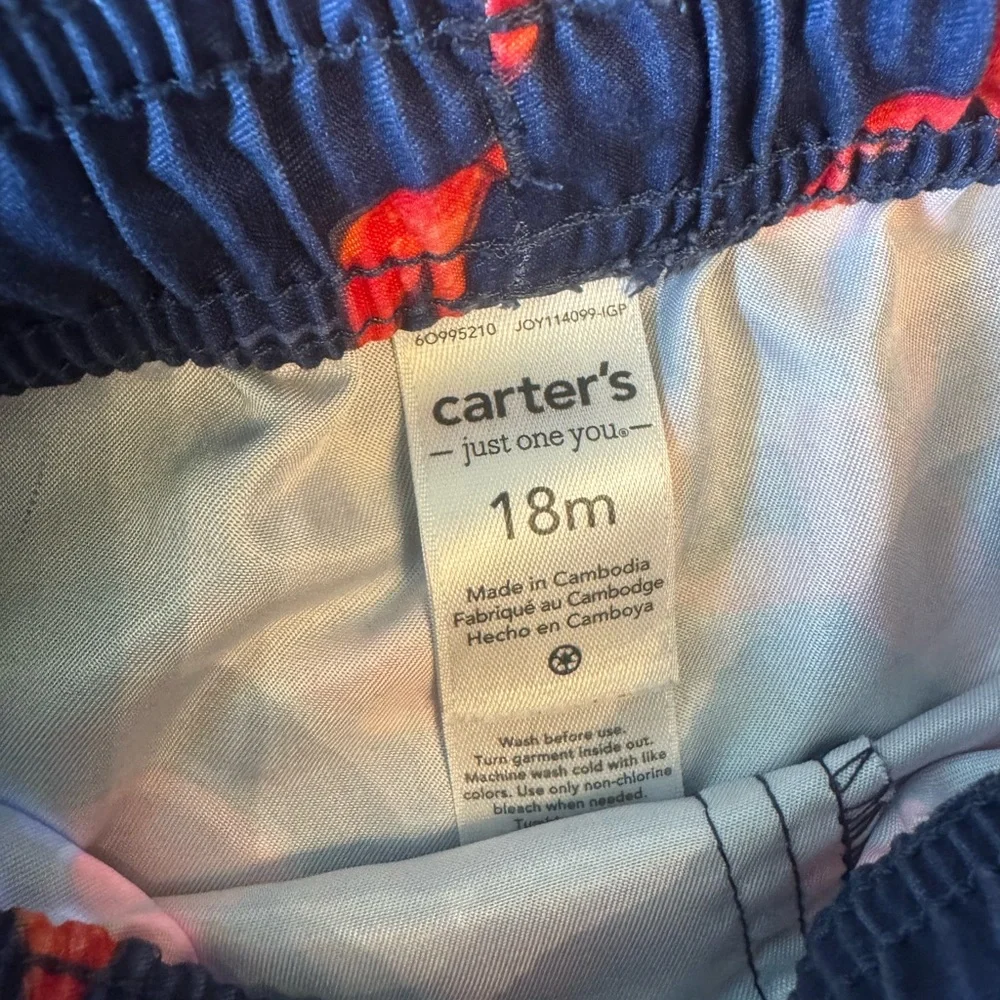 Carter's Just One You Boys Gray Shark (12m) and Red Lobster (18m) Swimwear Sets